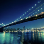 Stylized city bridge at night